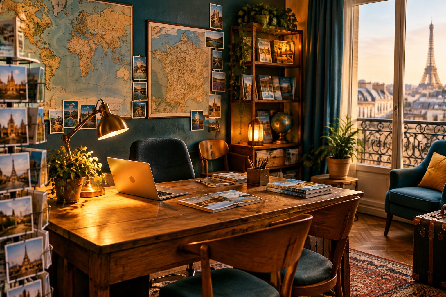 A cozy travel agency office in Paris
