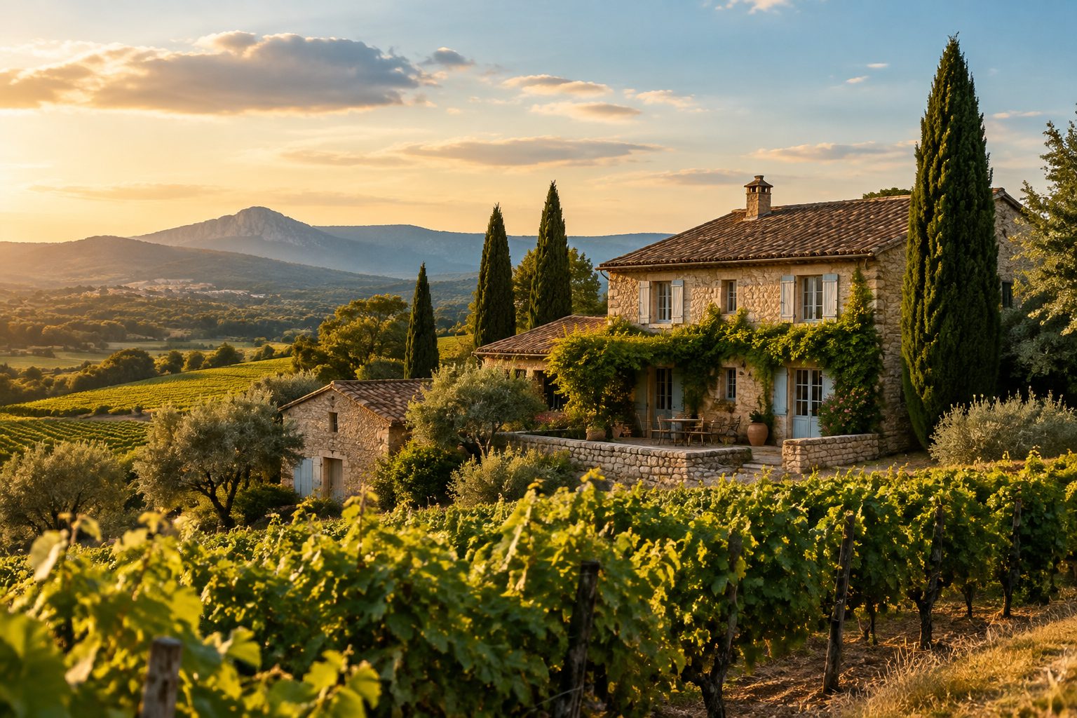 A stone farmhouse in the Provence countryside